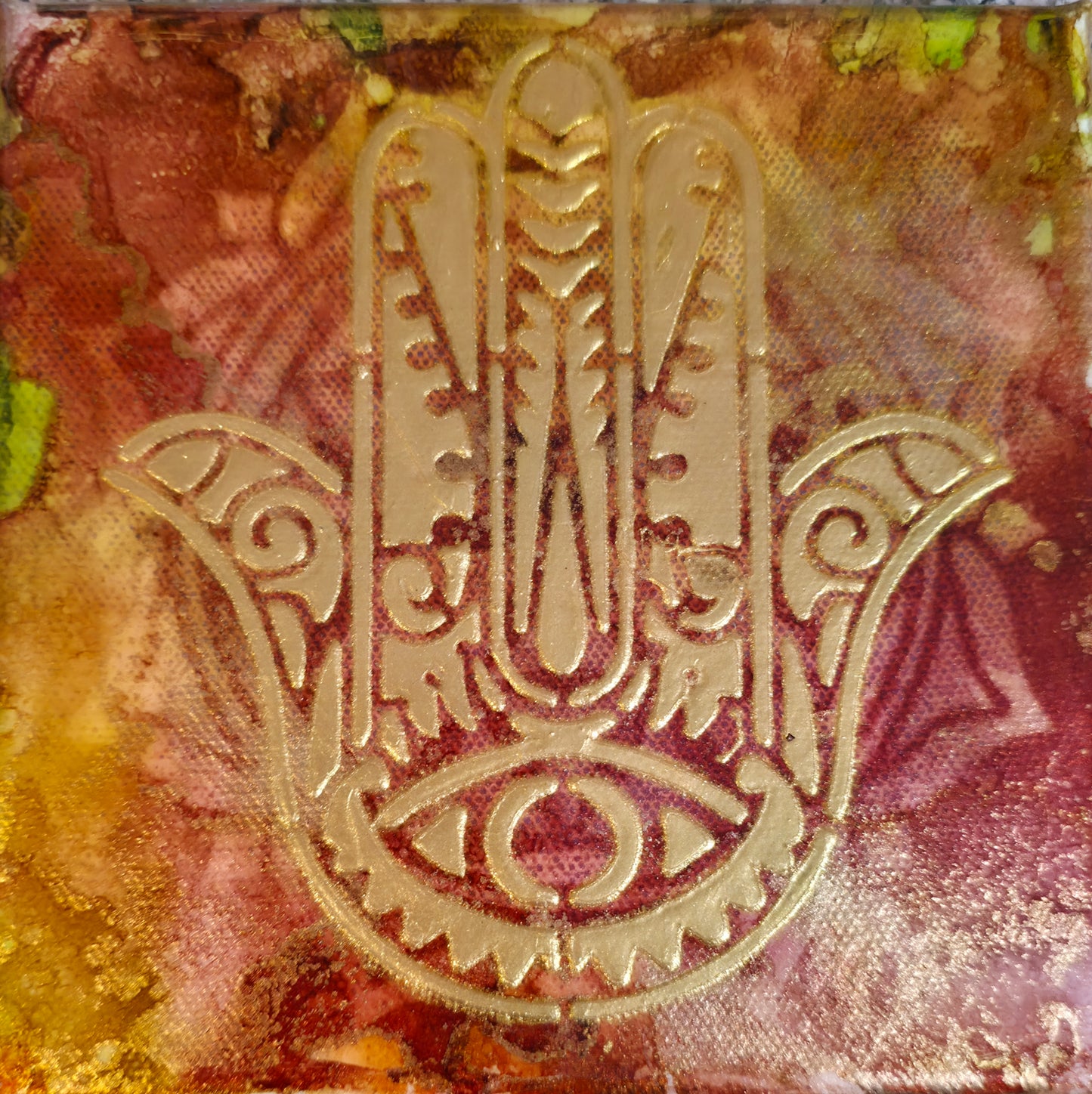 Golden Protection - Hamsa Hand - 6x6 Canvas